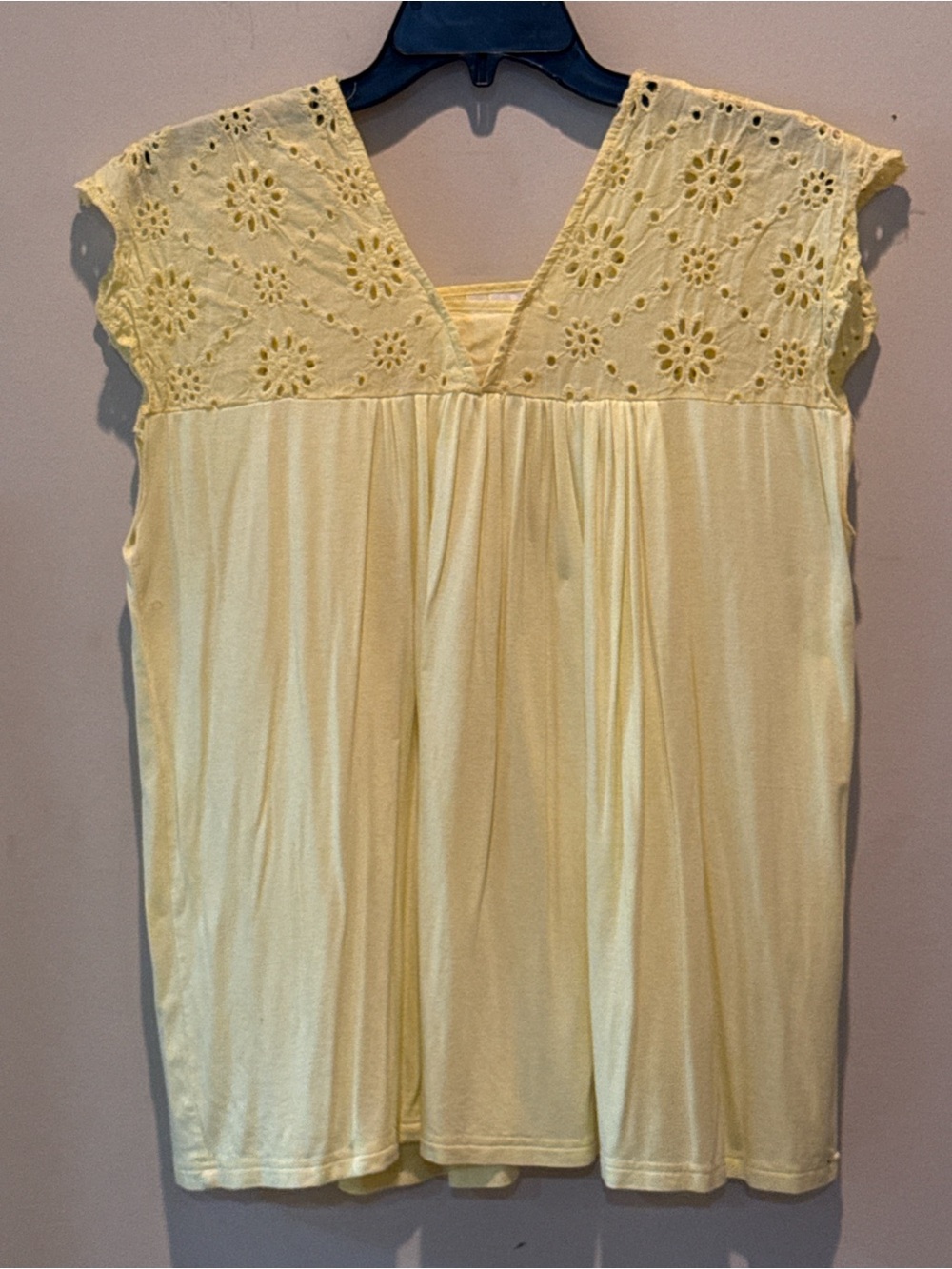 Light Yellow Eyelet Yoke V-Neck Tunic Top